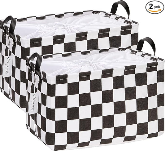 Hinwo 2-Pack Large Canvas Fabric Storage Basket with Handles, 33L/8.6-Gal Rectangle Bin, Collapsible Storage Box, Clothes, To