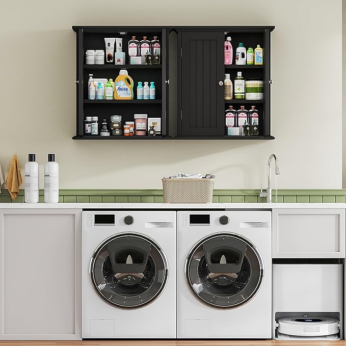 ChooChoo Bathroom Wall Cabinet Set of 2, Over The Toilet Space Saver Storage Cabinet, Medicine Cabinet with 2 Door and Adjust