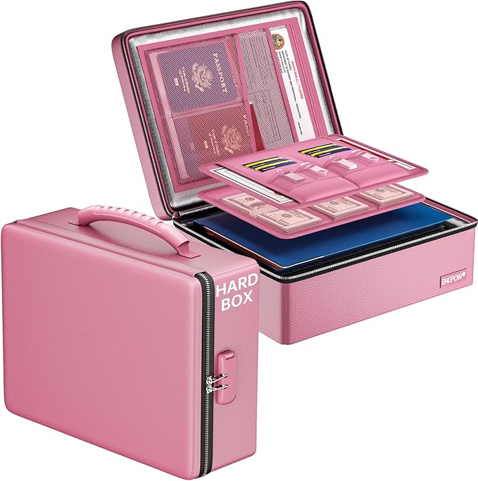 ENGPOW Fireproof Document Box, Hard Case File Box with Fireproof Zipper＆Lock, 6400°F Heat Insulated Fire and Water Resistant 