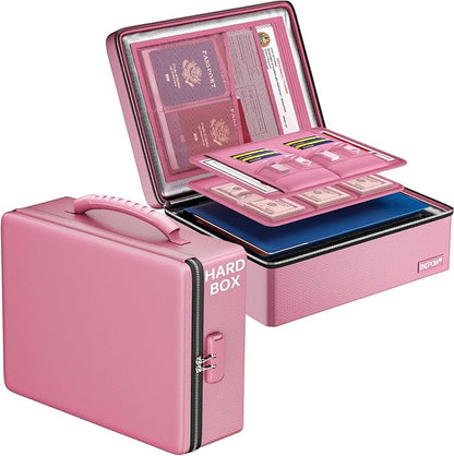 ENGPOW Fireproof Document Box, Hard Case File Box with Fireproof Zipper＆Lock, 6400°F Heat Insulated Fire and Water Resistant 