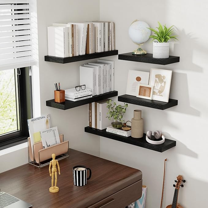 24 Inch Floating Shelves, 8 Inch Deep Floating Shelves for Wall, Hanging Shelf with Invisible Brackets, Deep Shelves for Bath