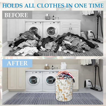 Rainbow Giraffe Laundry Basket Collapsible Laundry Hamper with Handle, Oxford Clothes Toy Storage Bin for Bathroom Bedroom Ro