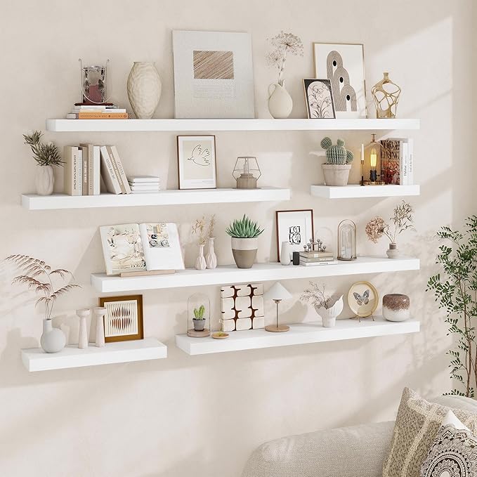 Fun Memories Floating Shelves for Wall, 55Inch Floating Shelves Set of 2, Hanging Shelf with Invisible Brackets, Wood Shelves