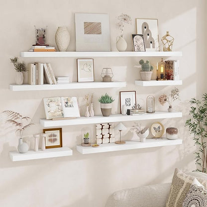 Fun Memories Floating Shelves for Wall, 55Inch Floating Shelves Set of 2, Hanging Shelf with Invisible Brackets, Wood Shelves