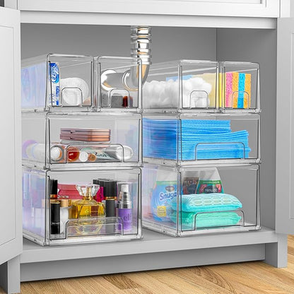 Sorbus Small Clear Stackable Storage Drawers – 4-Pack Plastic Organizer Bins with Handles – Stackable Pull-Out Storage Drawer