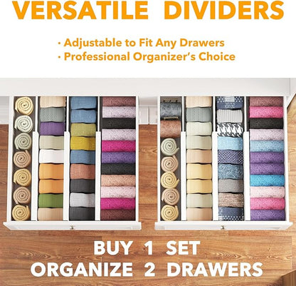 SpaceAid Bamboo Dresser Drawer Dividers 6 Pack, (Need 4.65" Deep Drawer) Adjustable 12.5“-17” Organizers, Expandable Organiza