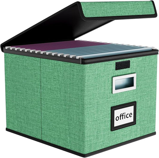 Huolewa File Organizer Box with Lid, Collapsible File Folder Organizer for Office Document Storage, Filing Box with Plastic S