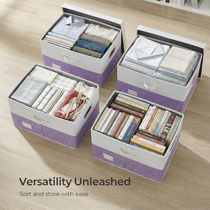 PRANDOM Storage Bins with Lids [3-Pack] Linen Fabric Foldable Storage Boxes Organizer Containers Baskets Cube with Cover for 