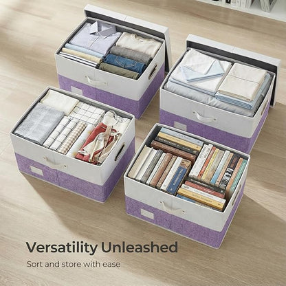 PRANDOM Storage Bins with Lids [3-Pack] Linen Fabric Foldable Storage Boxes Organizer Containers Baskets Cube with Cover for 