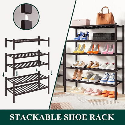 Smiry Shoe Rack, 6 Tier Thick Bamboo Shoe Organizer, Stackable Free Standing Wooden Shoe Storage Shelf for Closet, Entryway, 