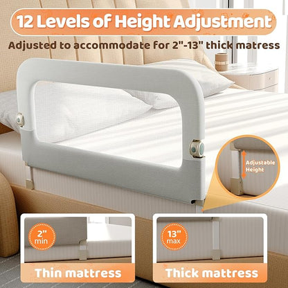 omzer Large Bed Guard Rail for Toddlers - 59inch Foldable & Adjustable Heights Baby Bed Safety Railing - Toddler Long Bed Rai
