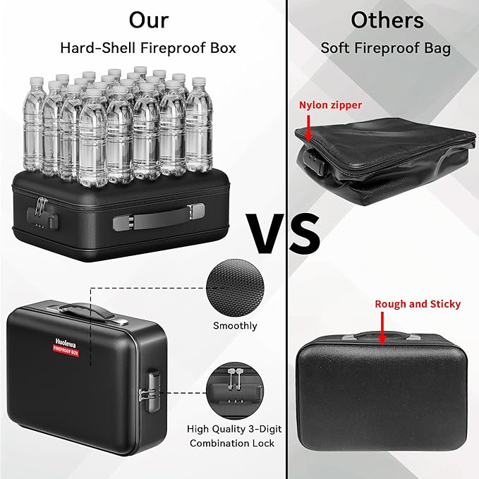 Fireproof Document Box, Hard Case Fireproof Box with Lock, Portable Hard-Shell Fireproof Water Resistant Document Safe for Im
