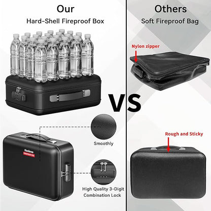 Fireproof Document Box, Hard Case Fireproof Box with Lock, Portable Hard-Shell Fireproof Water Resistant Document Safe for Im