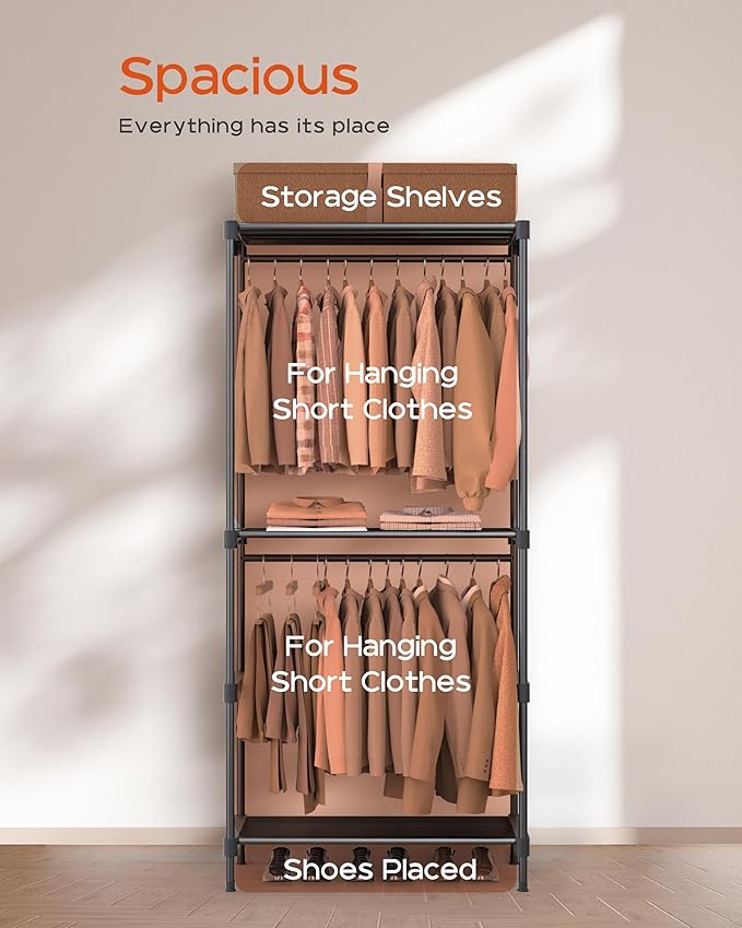 CASAMAYA Clothes Rack, Portable Closet, 27.6 Inch Wardrobe Closet, Clothes Storage Organizer with Shelves and 2 Hanging Rods,