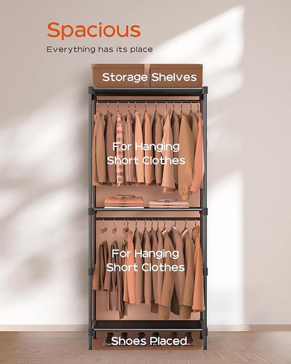 CASAMAYA Clothes Rack, Portable Closet, 27.6 Inch Wardrobe Closet, Clothes Storage Organizer with Shelves and 2 Hanging Rods,