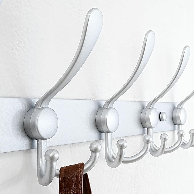 Dseap Coat Rack Wall Mount - 29.5” Long 8-Tri-Hooks Heavy Duty Coat Hanger Rail Wall Hooks for Hanging Coats Hats Clothing Cl