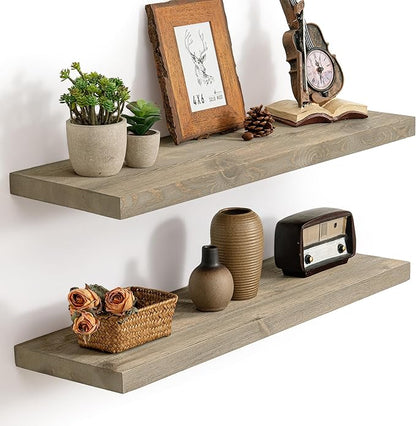 Marsmiles 30 Inch Floating Shelves | 9.3 Inch Deep Grey Wood Wall Shelves Set of 2 | Rustic Reclaimed Wood Shelves for Room W