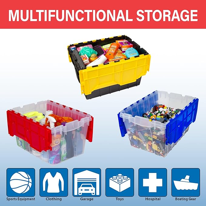 Akro-Mils KeepBox 12 Gallon Storage Container, Nesting and Stackable Plastic Storage Box with Lid Attached, Organizer Tote fo