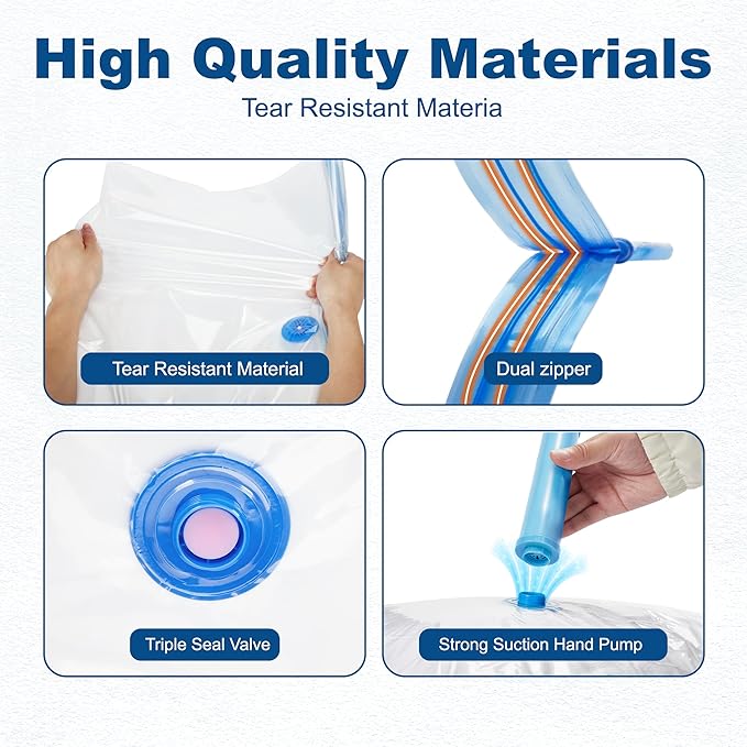 HOUSE DAY 10 Large Vacuum Storage Bags with Pump,Space Saving Vacuum Seal Bags For Clothing Travel, Vacuum Storage Bags For C