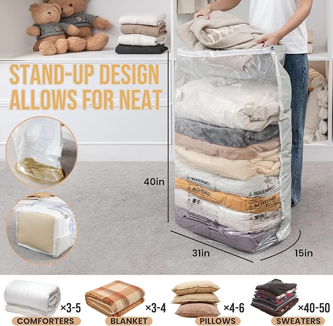 TAILI 12 Pack Vacuum Storage Bags, Space Saver Bags, Jumbo Cube 31x40x15 Inch, Extra Large Vacuum Seal Bags for Comforters, B
