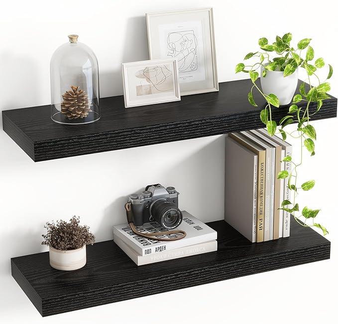 24 Inch Floating Shelves, 8 Inch Deep Floating Shelves for Wall, Hanging Shelf with Invisible Brackets, Deep Shelves for Bath