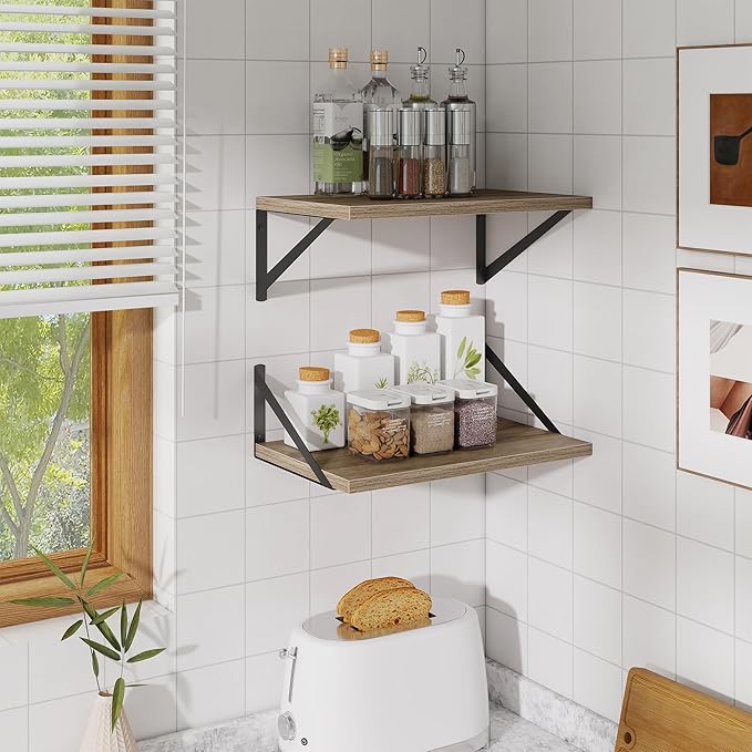 Floating Shelves for Wall,18" Wall Mounted Shelves Set of 2,Wood Floating Shelf with Bracket,Sturdy Metal Bracket Bookshelves