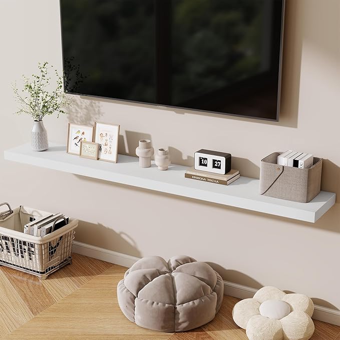 Fun Memories 72 Inch Fireplace Mantel Shelf, 10 Inch Deep Shelves for Display & Wall Storage, Rustic Wood Wall Shelf, Extra L
