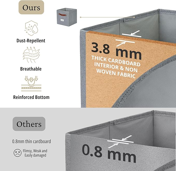 DECOMOMO Storage Bins, Cube Storage Bin with Labels, Fabric Storage Cubes for Shelves (11" / 6pcs, Texture Grey)