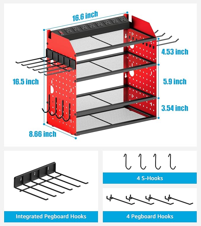 CCCEI Modular Desk Power Tools Organizer with Charging Station, 4 Layer Drills Battery Storage Wall Mount, Garage Shop Organi