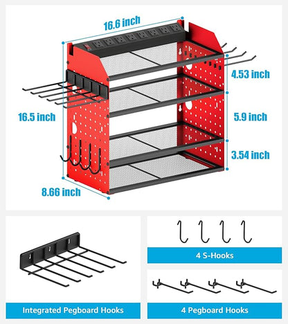 CCCEI Modular Desk Power Tools Organizer with Charging Station, 4 Layer Drills Battery Storage Wall Mount, Garage Shop Organi