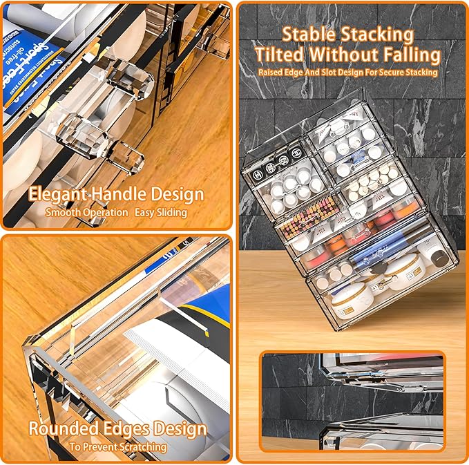 Cq acrylic Clear Make up Organizers for Vanity,Skincare Organizer With 5 Drawers for Dresser,Plastic Cute Desk Accessories Or