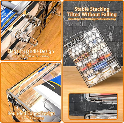 Cq acrylic Clear Make up Organizers for Vanity,Skincare Organizer With 5 Drawers for Dresser,Plastic Cute Desk Accessories Or