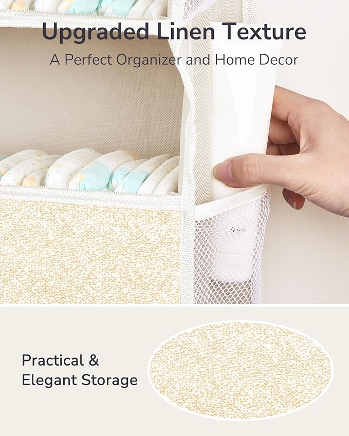 ULG 1 Pack Over Door Organizer with 5 Large Pockets 10 Mesh Side Pockets, Upgraded Linen Texture Over The Door Storage, 44 lb