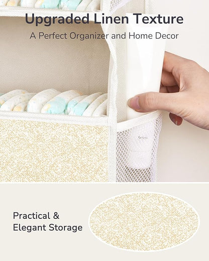ULG 1 Pack Over Door Organizer with 5 Large Pockets 10 Mesh Side Pockets, Upgraded Linen Texture Over The Door Storage, 44 lb