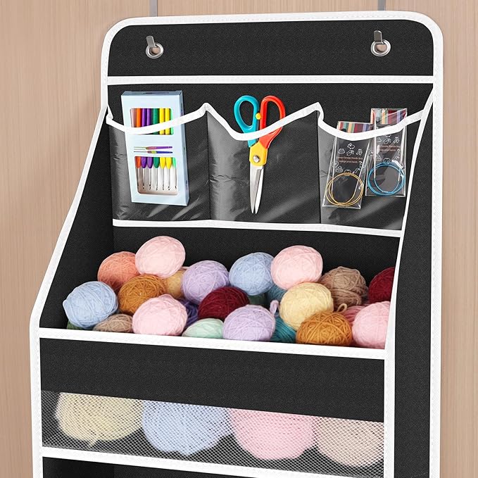 Univivi 5-Shelf Fabric Door Storage Over Door Hanging Organizer with 4 Large Pockets and 3 Small PVC Pockets Nursery Closet C
