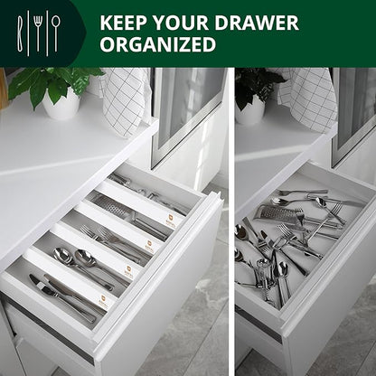 Bamboo Drawer Dividers Organizers, Adjustable Drawer Separator Splitters, 17–22 Inches Expandable Drawer Divider Organizer fo