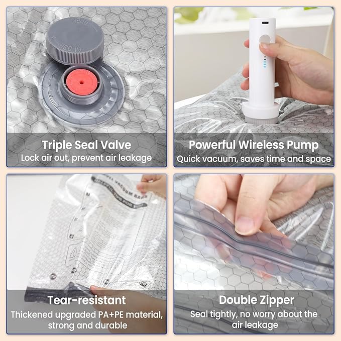 Space Saver Vacuum Storage Bags with Electric Pump, 18 PCS (6S,6M,4L,2J) Space Saver Vacuum Seal Bags for Clothing, Travel, B