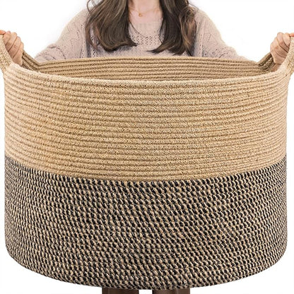 INDRESSME Extra Large Woven Baskets for Storage, 21.7 x 13.8 Blanket Basket Living Room Wicker Storage Basket for Organizing 
