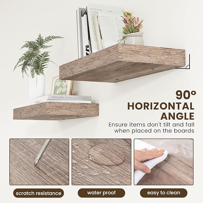 12 Inch Deep Floating Shelves | 24 Inch Grey Floating Shelves | 24''W x 12''D Rustic Grey Wood Shelves for Wall | Deep Wood S