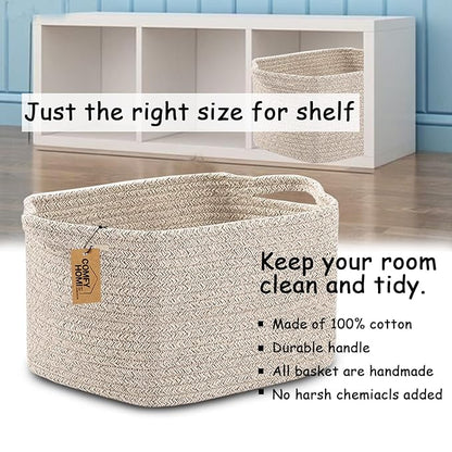 COMFY-HOMI 3PACK Cotton Rope Woven Basket With Handles for Shelves, Toy, Book, Cloth Storage Basket for Organizing|13.5" x 11