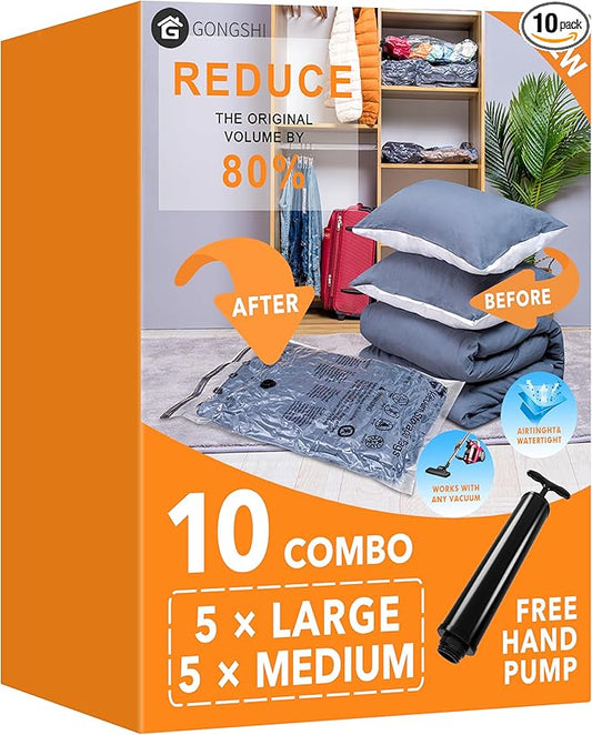 GONGSHI Vacuum Storage Bags, Space Saver Seal Bags For Clothing, Blankets, Comforters, Pillows, Clothes Storage,Travel Luggag