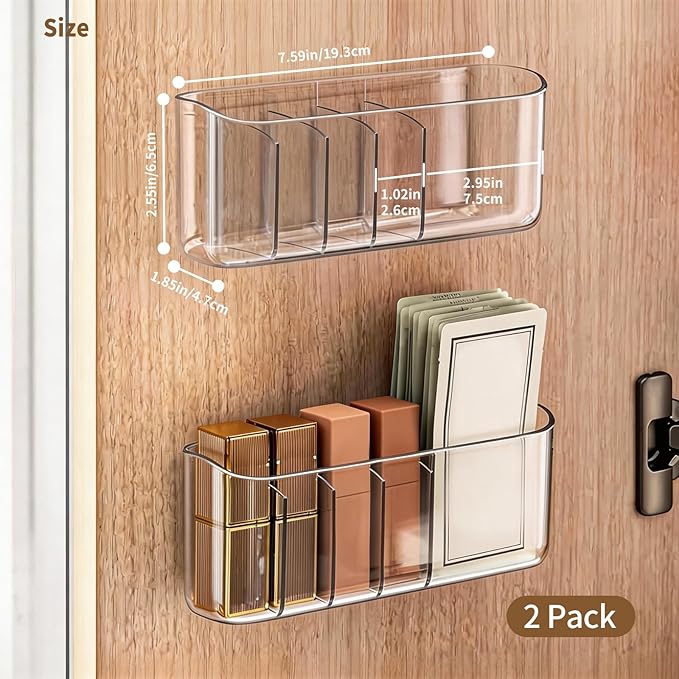PAVSTINE 2 Pack Adhesive Medicine Cabinet Organizer, Clear Wall Mounted Makeup Storage Shelves for Bathroom Vanity, No Drilli