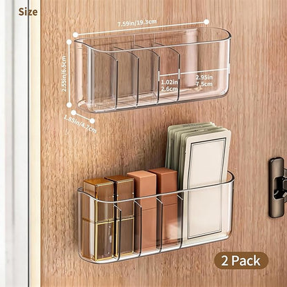 PAVSTINE 2 Pack Adhesive Medicine Cabinet Organizer, Clear Wall Mounted Makeup Storage Shelves for Bathroom Vanity, No Drilli