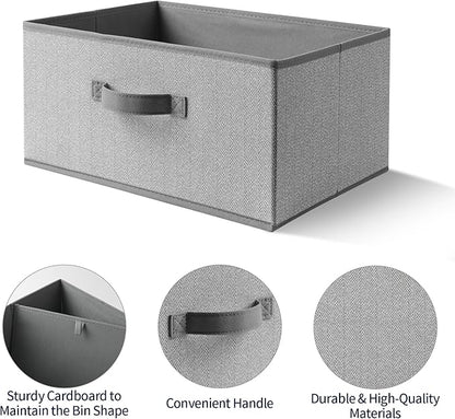 Storage Baskets, 15.7 Inch Woven Fabric Bins, Storage Cubes with Reinforced Handles, Organizer Bins for Closet Shelves, Folda