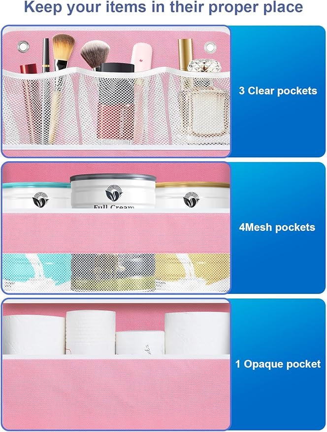 Over the Door Organizers Storage - 5 Shelf Hanging Storage shelves Door Organizer with Pockets, Anti Tilt 44 lb Load Behind D