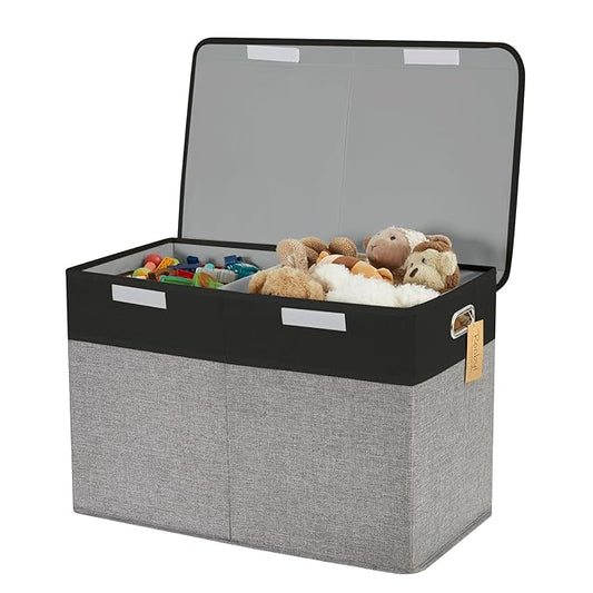 Large Toy Storage Box with Lid, Collapsible Toys Storage Organizer Bins with Dividers and Handles, Storage Chest Bin for Kids