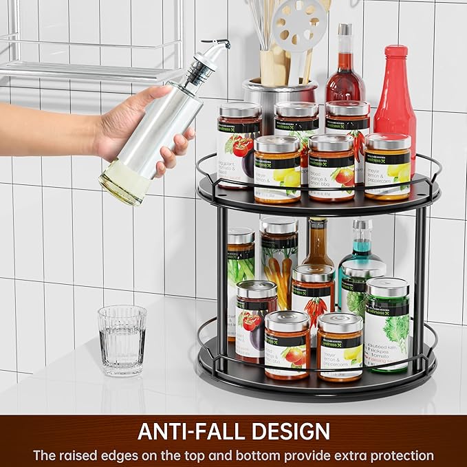 Spice Rack, Set of 2 Lazy Susan Organizer, 2-Tier Turntable Organizer, Rotating Spice Rack Organizer for Cabinet, Compact and