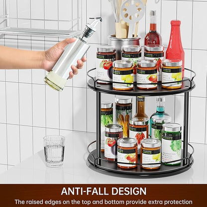 Spice Rack, Set of 2 Lazy Susan Organizer, 2-Tier Turntable Organizer, Rotating Spice Rack Organizer for Cabinet, Compact and