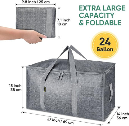 BALEINE 4-Pack Oversized Moving Bags with Reinforced Handles, Heavy-Duty Storage Tote for Clothes, Moving Supplies (Winter Gr