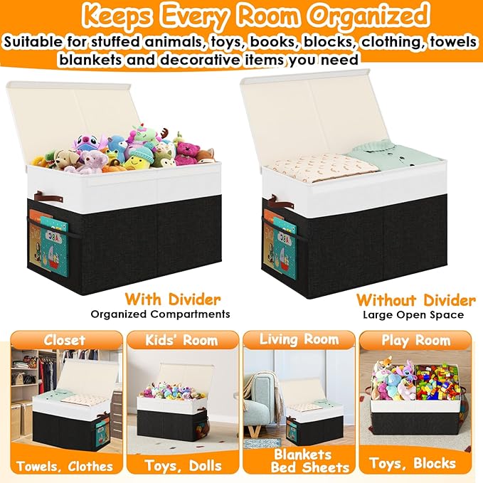 Large Toy Storage Box with Lid Upgraded Toy Storage Chest Organizer with Divider Foldable Toy Bin for Kids Boys Girls Playroo